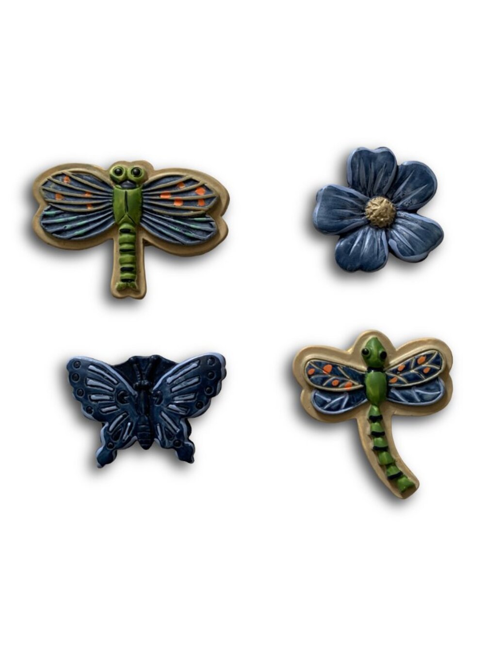 QUACKER FACTORY 4 Pc Dragonfly, Butterfly & Flower Vintage 90s Button Covers